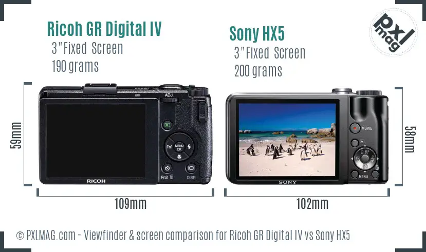 Ricoh GR Digital IV vs Sony HX5 Screen and Viewfinder comparison