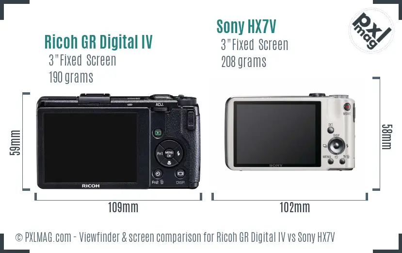 Ricoh GR Digital IV vs Sony HX7V Screen and Viewfinder comparison