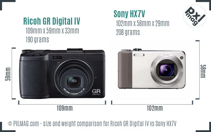 Ricoh GR Digital IV vs Sony HX7V size comparison