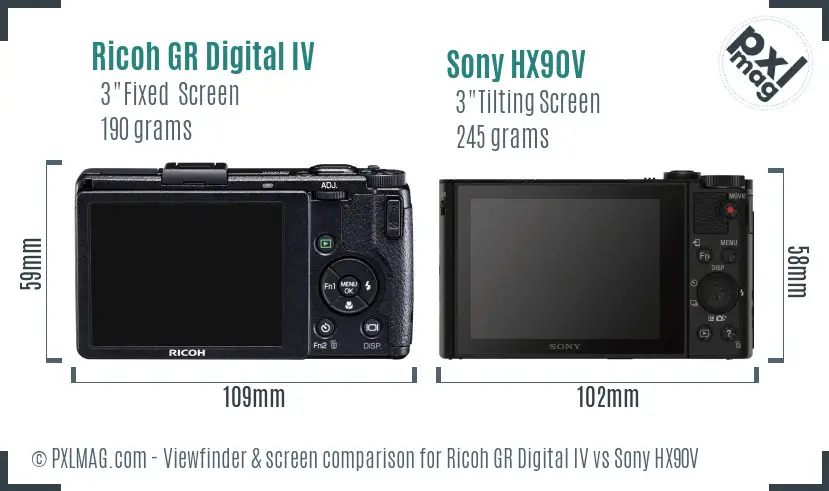 Ricoh GR Digital IV vs Sony HX90V Screen and Viewfinder comparison