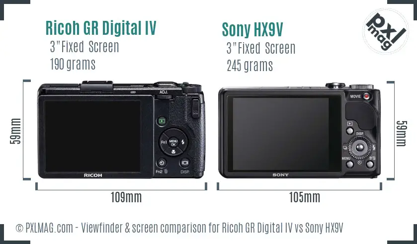 Ricoh GR Digital IV vs Sony HX9V Screen and Viewfinder comparison