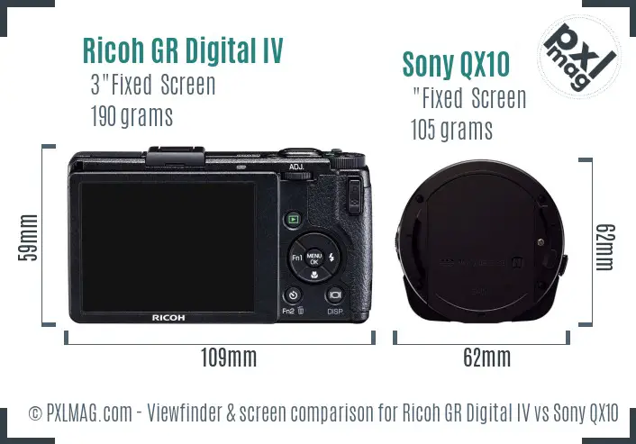 Ricoh GR Digital IV vs Sony QX10 Screen and Viewfinder comparison