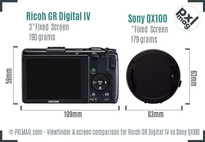 Ricoh GR Digital IV vs Sony QX100 Screen and Viewfinder comparison