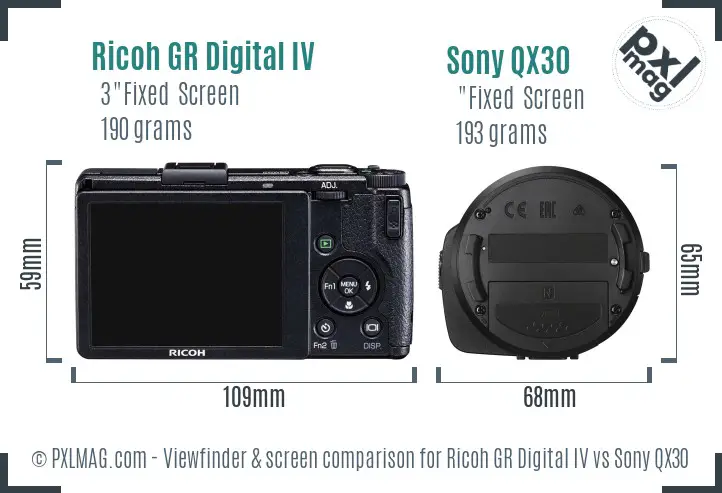 Ricoh GR Digital IV vs Sony QX30 Screen and Viewfinder comparison