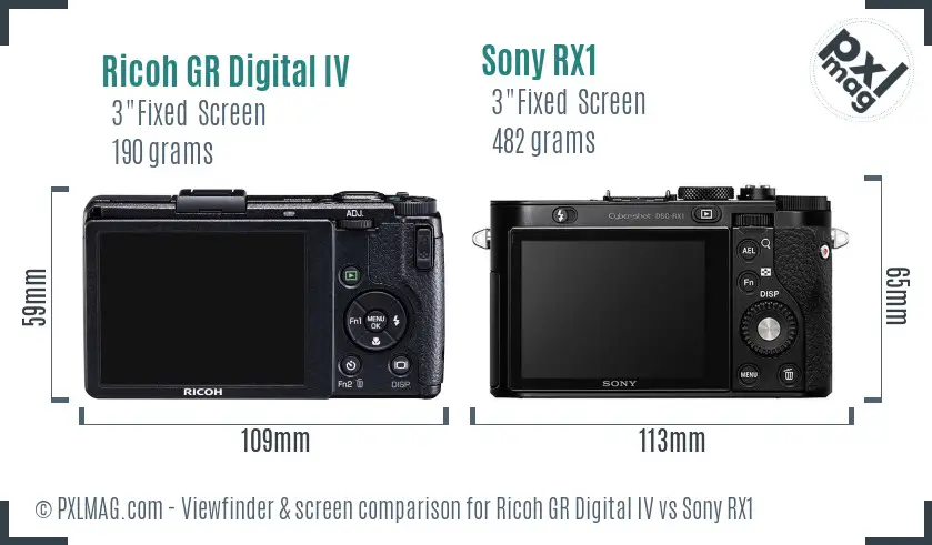 Ricoh GR Digital IV vs Sony RX1 Screen and Viewfinder comparison