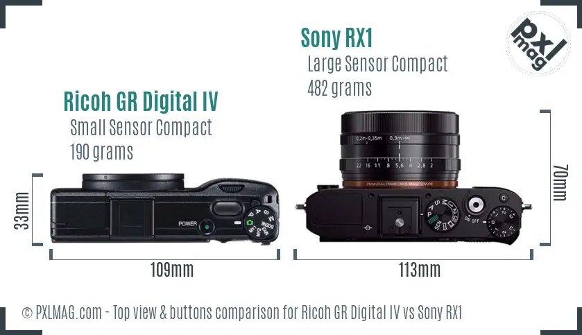 Ricoh GR Digital IV vs Sony RX1 top view buttons comparison