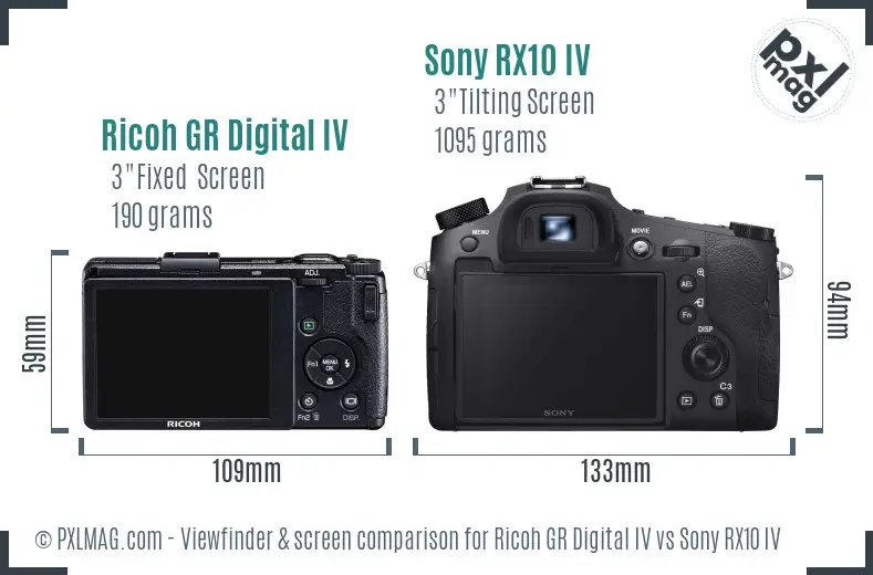 Ricoh GR Digital IV vs Sony RX10 IV Screen and Viewfinder comparison