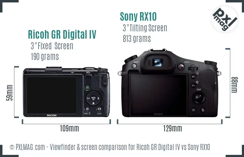 Ricoh GR Digital IV vs Sony RX10 Screen and Viewfinder comparison
