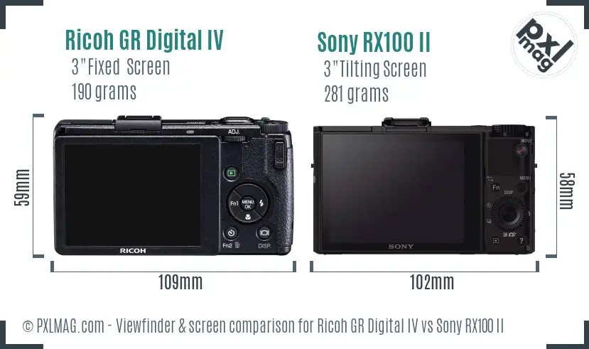 Ricoh GR Digital IV vs Sony RX100 II Screen and Viewfinder comparison