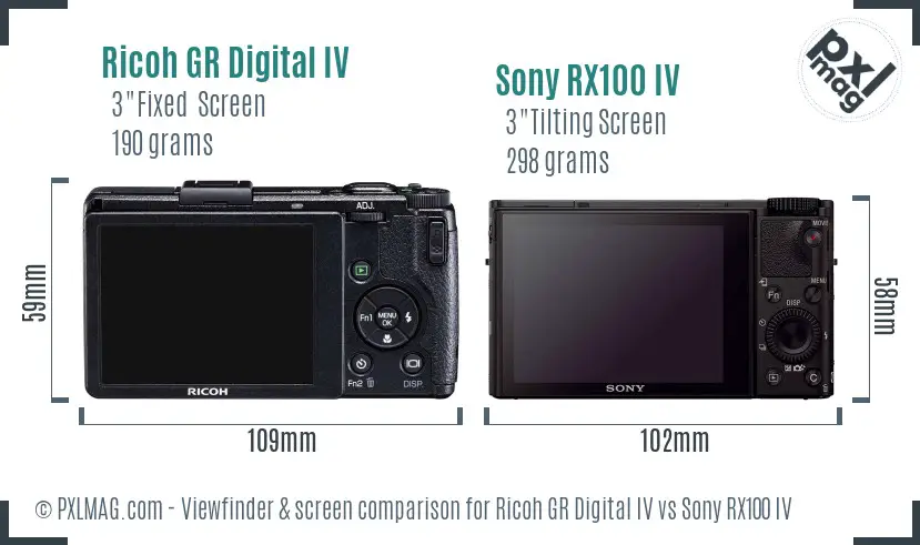 Ricoh GR Digital IV vs Sony RX100 IV Screen and Viewfinder comparison