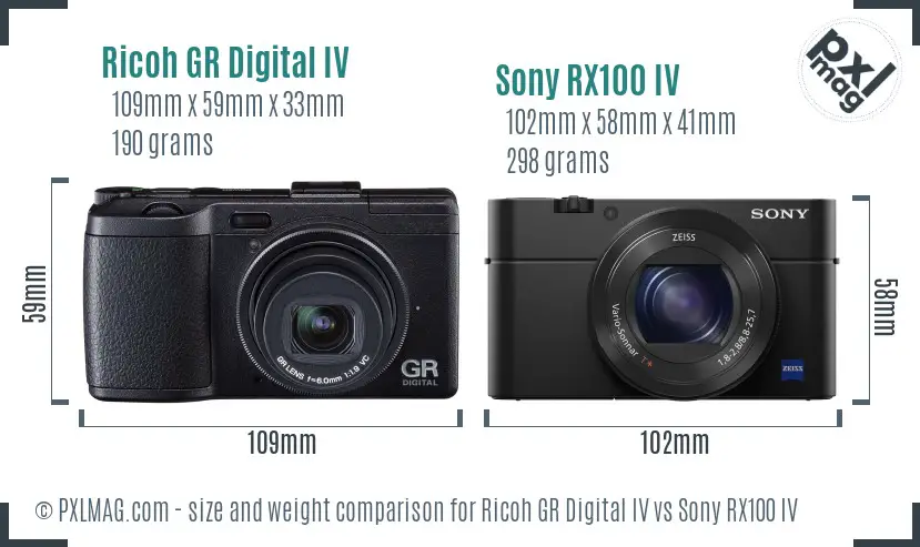 Ricoh GR Digital IV vs Sony RX100 IV size comparison