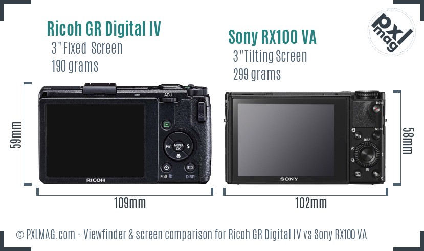 Ricoh GR Digital IV vs Sony RX100 VA Screen and Viewfinder comparison