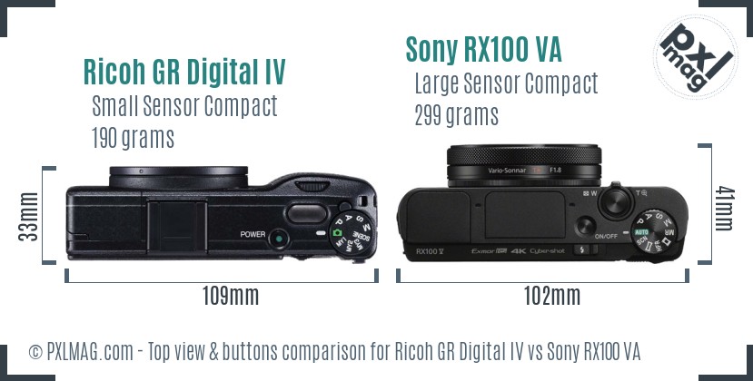 Ricoh GR Digital IV vs Sony RX100 VA top view buttons comparison