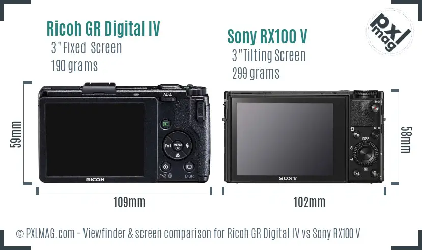 Ricoh GR Digital IV vs Sony RX100 V Screen and Viewfinder comparison