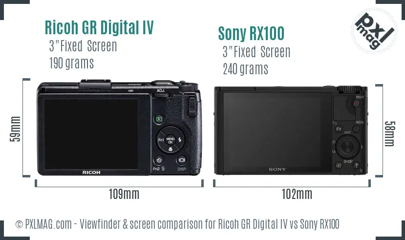Ricoh GR Digital IV vs Sony RX100 Screen and Viewfinder comparison