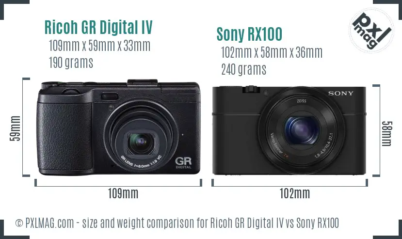 Ricoh GR Digital IV vs Sony RX100 size comparison