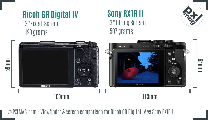 Ricoh GR Digital IV vs Sony RX1R II Screen and Viewfinder comparison
