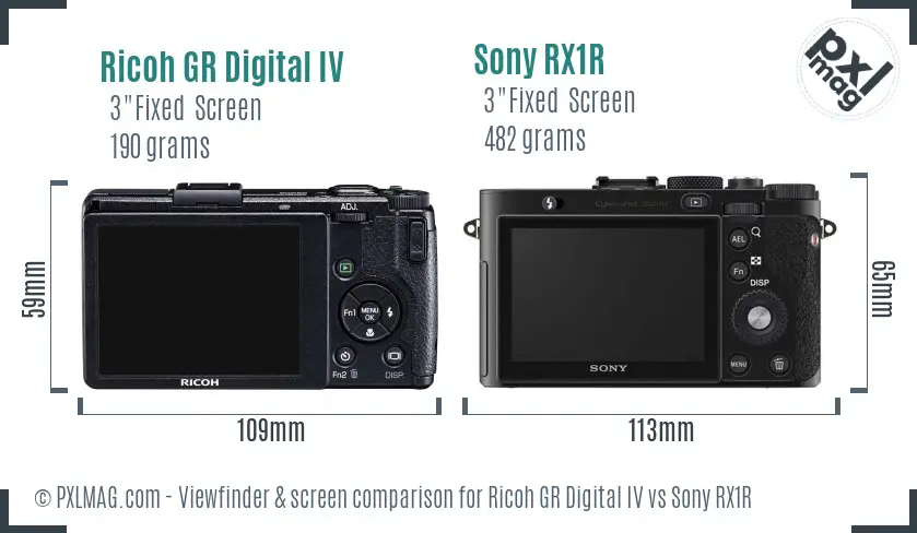 Ricoh GR Digital IV vs Sony RX1R Screen and Viewfinder comparison