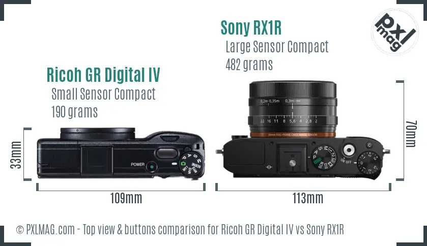 Ricoh GR Digital IV vs Sony RX1R top view buttons comparison