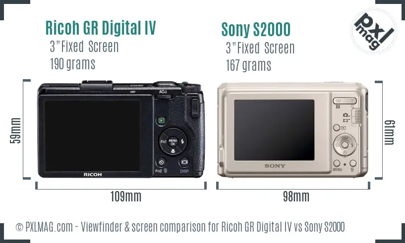 Ricoh GR Digital IV vs Sony S2000 Screen and Viewfinder comparison