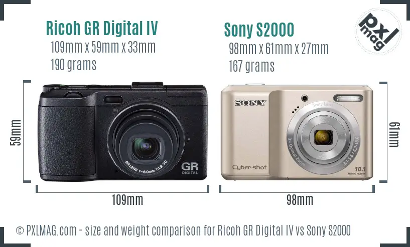 Ricoh GR Digital IV vs Sony S2000 size comparison