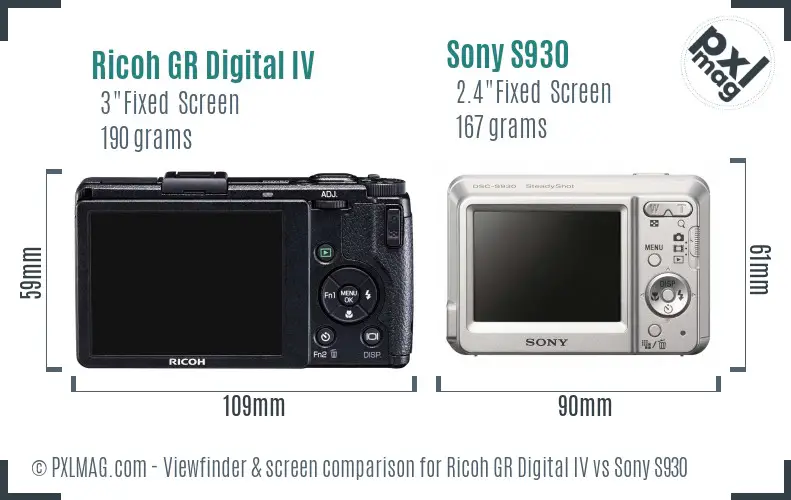 Ricoh GR Digital IV vs Sony S930 Screen and Viewfinder comparison