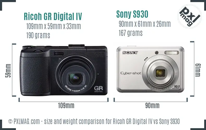 Ricoh GR Digital IV vs Sony S930 size comparison