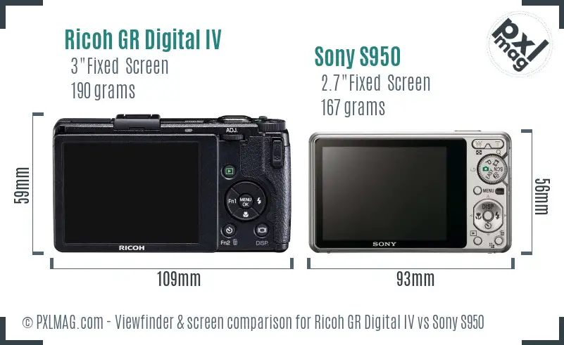 Ricoh GR Digital IV vs Sony S950 Screen and Viewfinder comparison