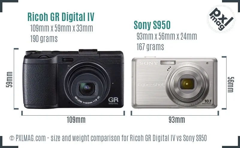 Ricoh GR Digital IV vs Sony S950 size comparison