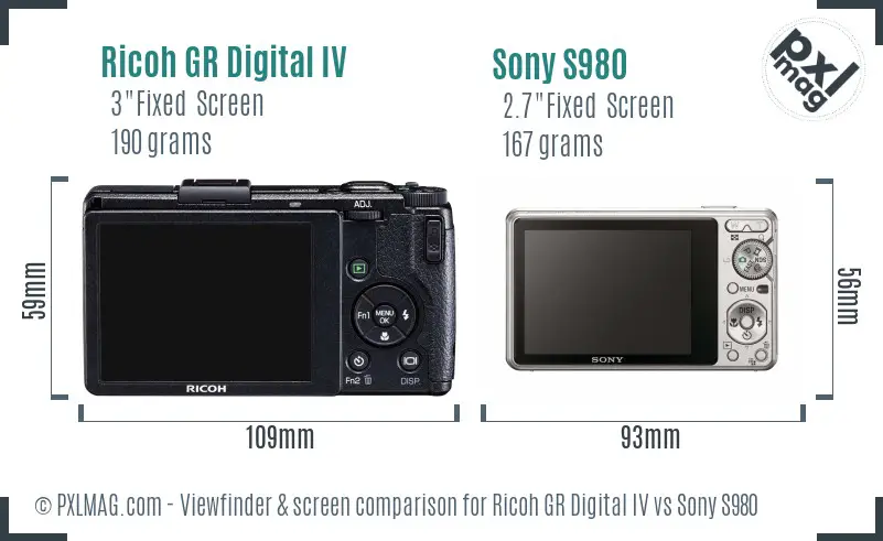 Ricoh GR Digital IV vs Sony S980 Screen and Viewfinder comparison