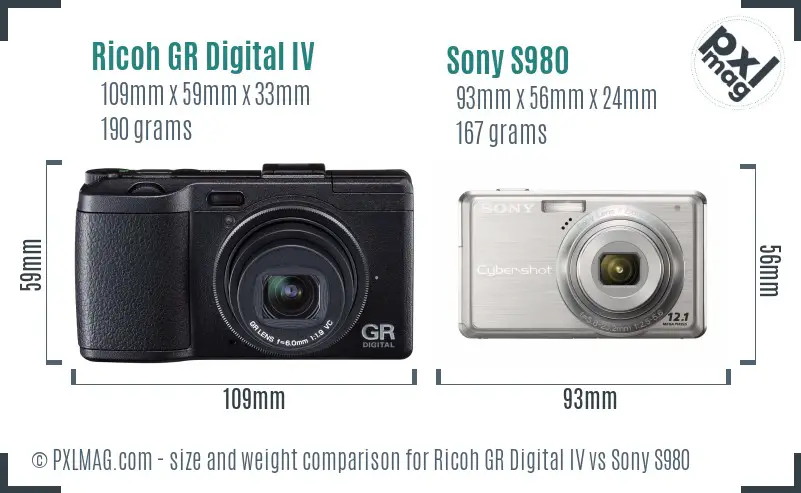 Ricoh GR Digital IV vs Sony S980 size comparison