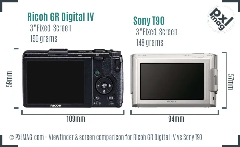 Ricoh GR Digital IV vs Sony T90 Screen and Viewfinder comparison