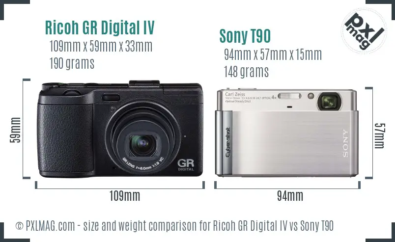 Ricoh GR Digital IV vs Sony T90 size comparison