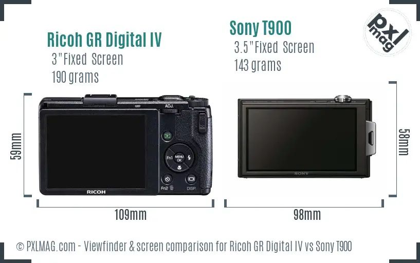 Ricoh GR Digital IV vs Sony T900 Screen and Viewfinder comparison