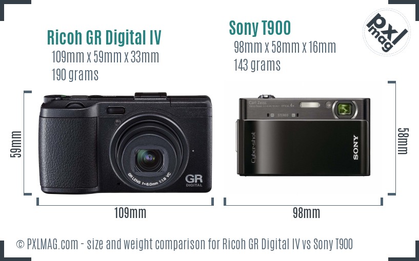 Ricoh GR Digital IV vs Sony T900 size comparison