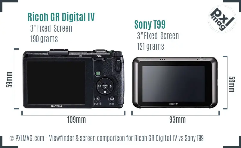 Ricoh GR Digital IV vs Sony T99 Screen and Viewfinder comparison