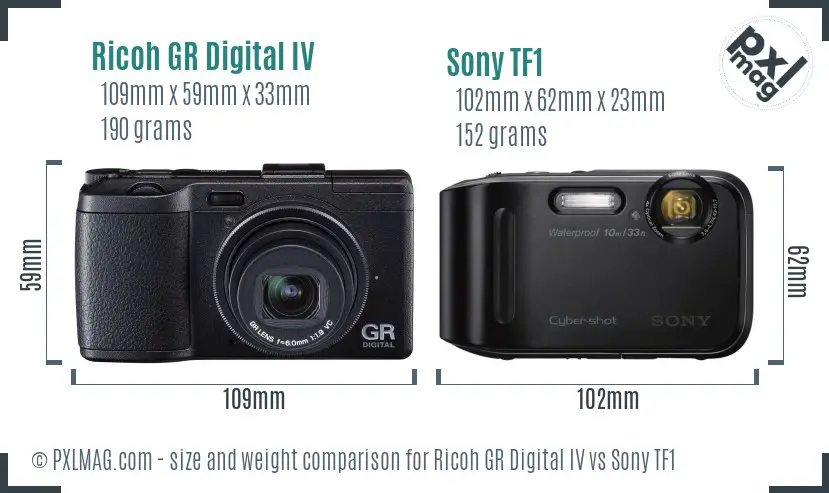 Ricoh GR Digital IV vs Sony TF1 size comparison
