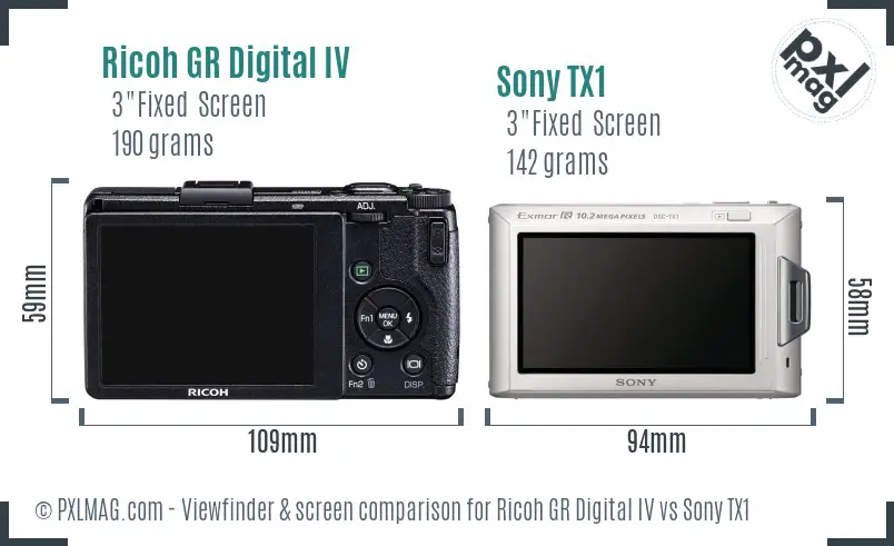 Ricoh GR Digital IV vs Sony TX1 Screen and Viewfinder comparison