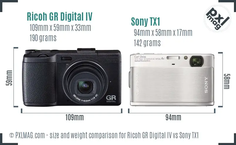 Ricoh GR Digital IV vs Sony TX1 size comparison
