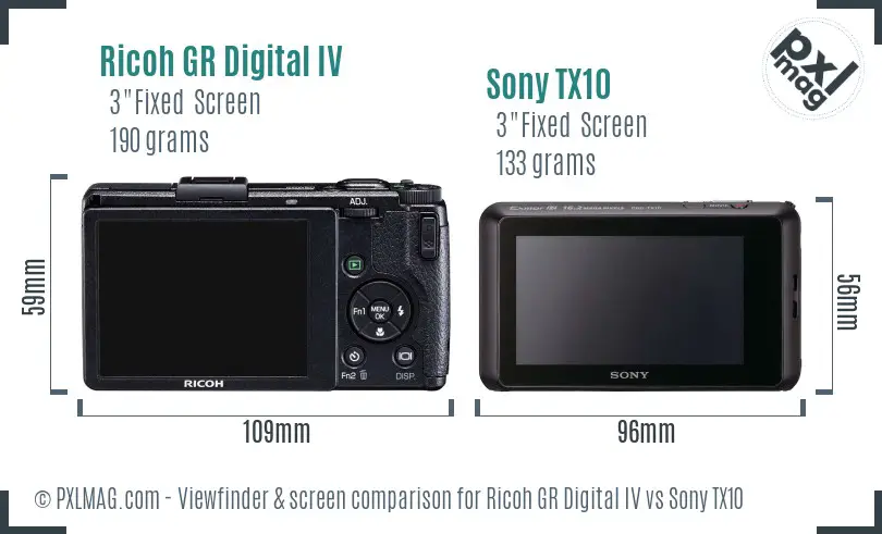 Ricoh GR Digital IV vs Sony TX10 Screen and Viewfinder comparison