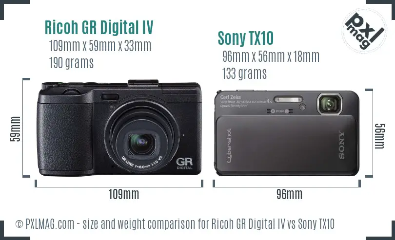 Ricoh GR Digital IV vs Sony TX10 size comparison