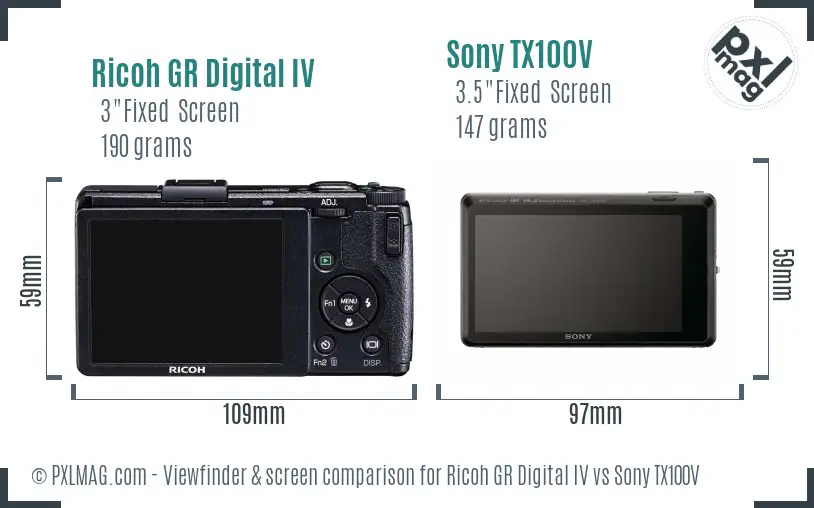 Ricoh GR Digital IV vs Sony TX100V Screen and Viewfinder comparison