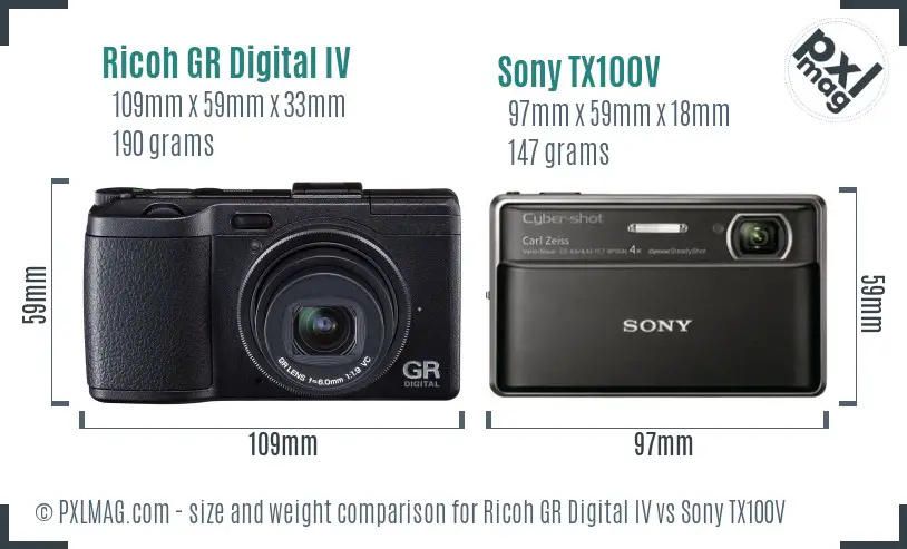 Ricoh GR Digital IV vs Sony TX100V size comparison