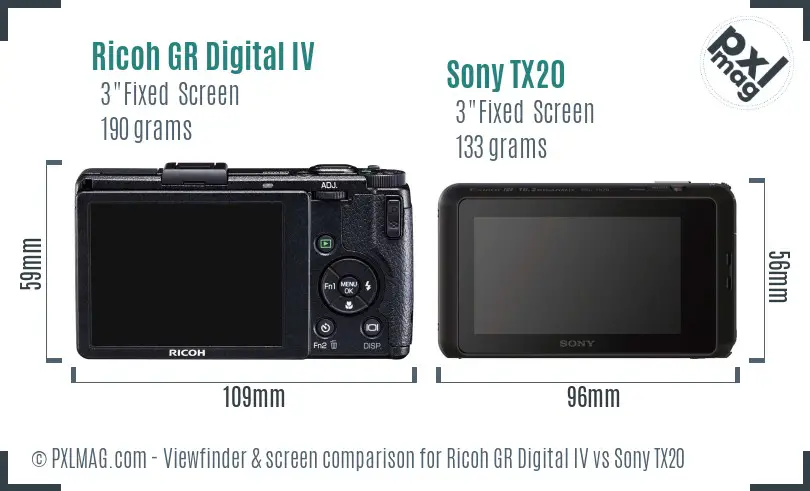 Ricoh GR Digital IV vs Sony TX20 Screen and Viewfinder comparison