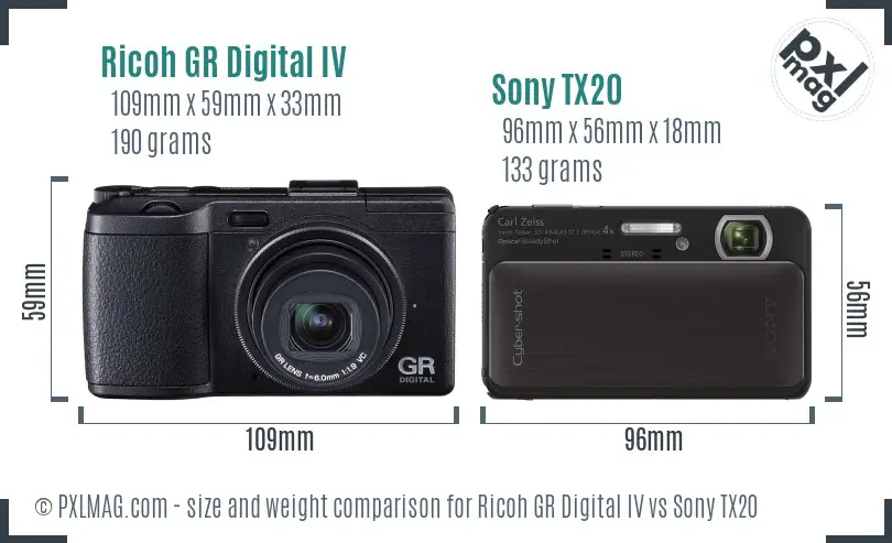 Ricoh GR Digital IV vs Sony TX20 size comparison