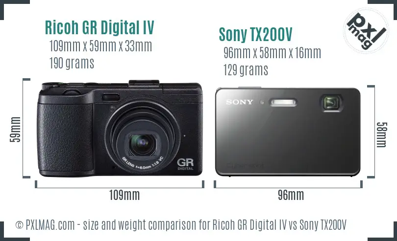 Ricoh GR Digital IV vs Sony TX200V size comparison