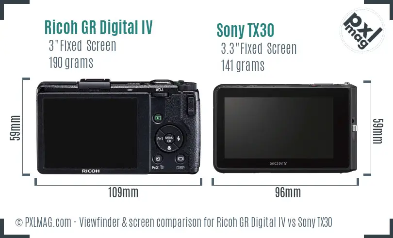 Ricoh GR Digital IV vs Sony TX30 Screen and Viewfinder comparison