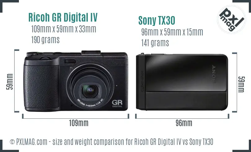Ricoh GR Digital IV vs Sony TX30 size comparison