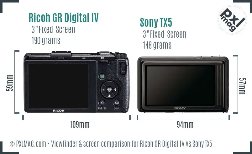 Ricoh GR Digital IV vs Sony TX5 Screen and Viewfinder comparison