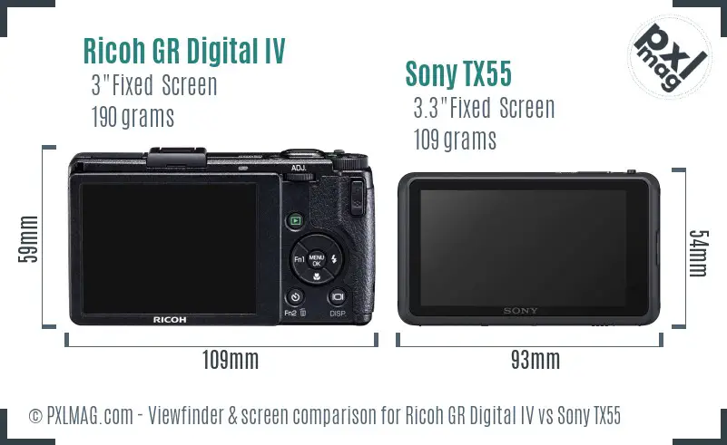 Ricoh GR Digital IV vs Sony TX55 Screen and Viewfinder comparison